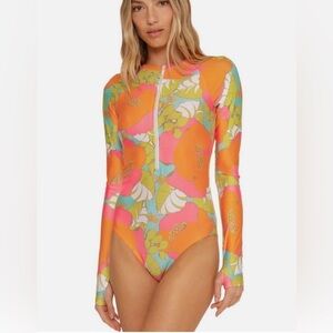 NWT TRINA TURK Playa De Flor Floral Zip Front Paddle Suit Swimsuit Vacation Sz M